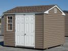 8x10 Peak Style Prefab Storage Shed with Java Brown Vinyl Siding and White Trim and Doors